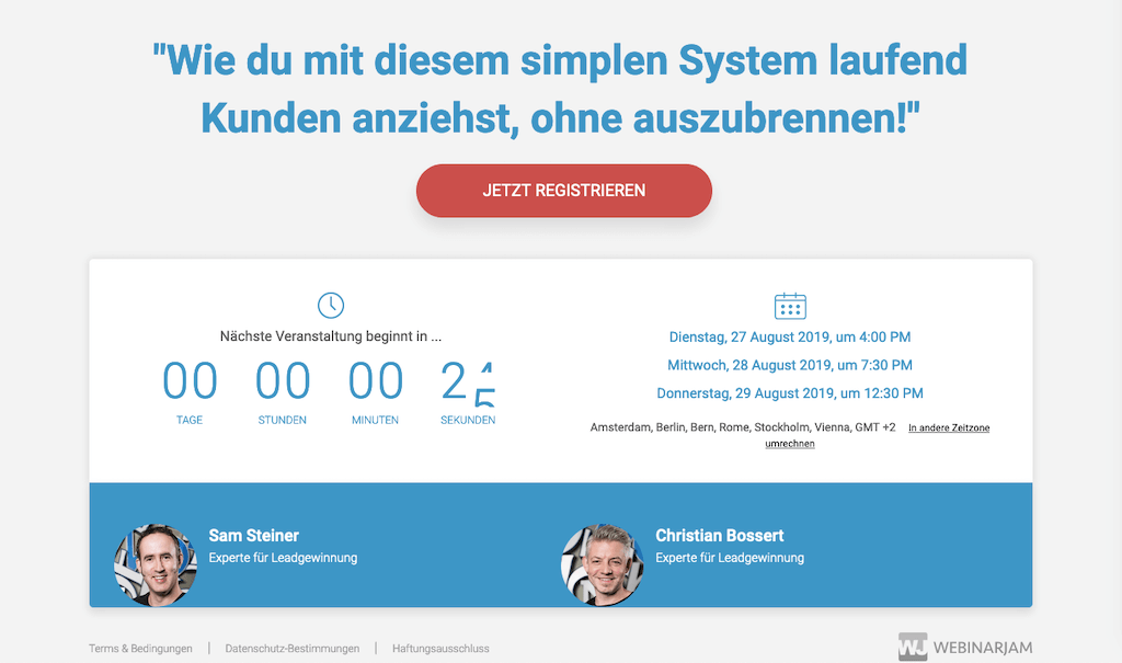 Screenshot Webinar Landingpage