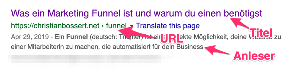 Darstellung von Suchresultaten in Google