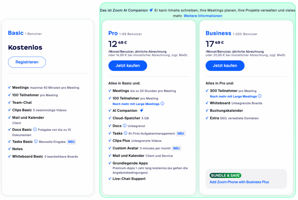 Zoom Abos und Preise 2025 Übersicht