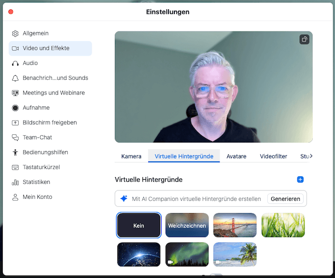 Virtueller Hintergrund in Zoom wählen