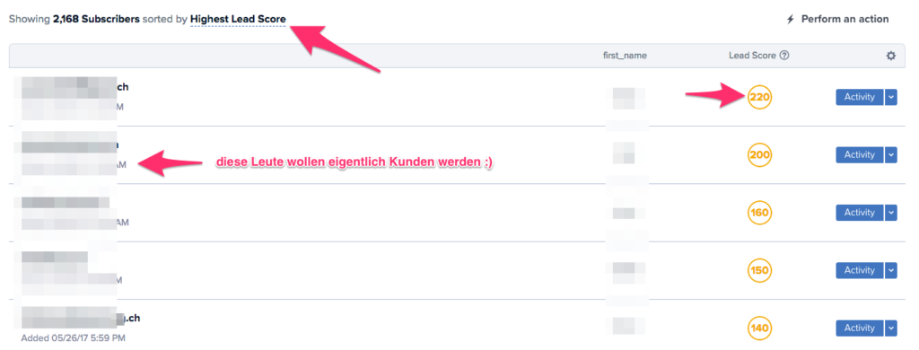 Screenshot Lead Score Liste
